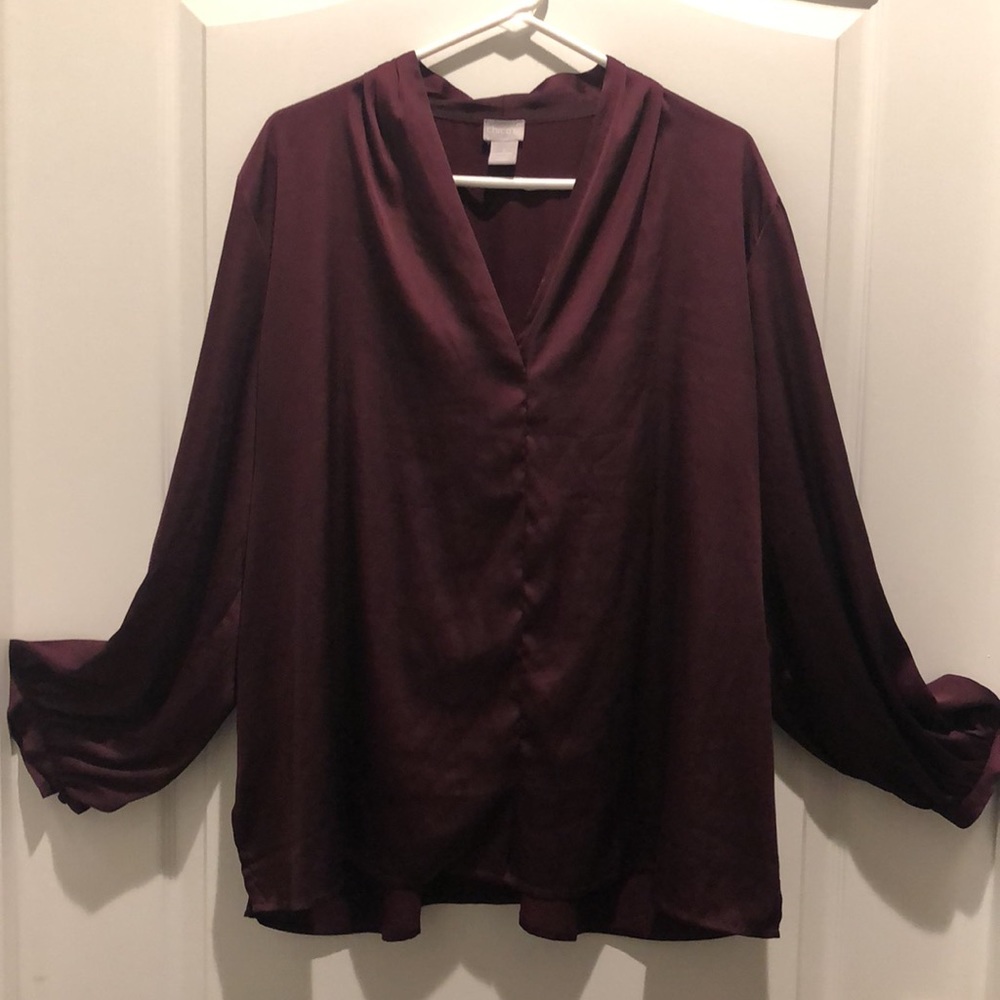 Chico's burgundy long puffy sleeve blouse, size 4
